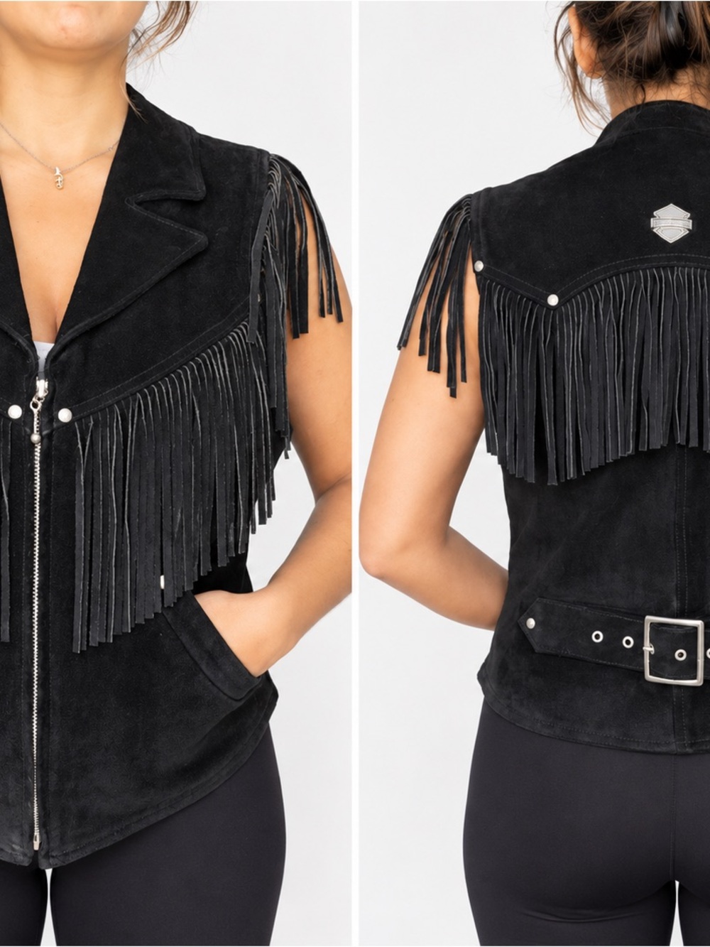Harley-Davidson Black Suede Fringe Motorcycle Vest
